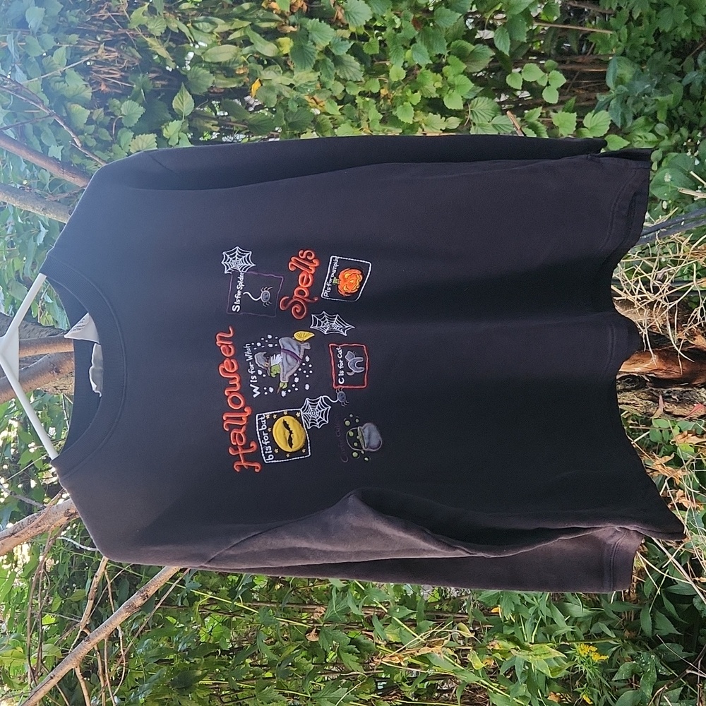 Basic Editions, Vintage Black Halloween Detailed Embroided Sweater Sz XL